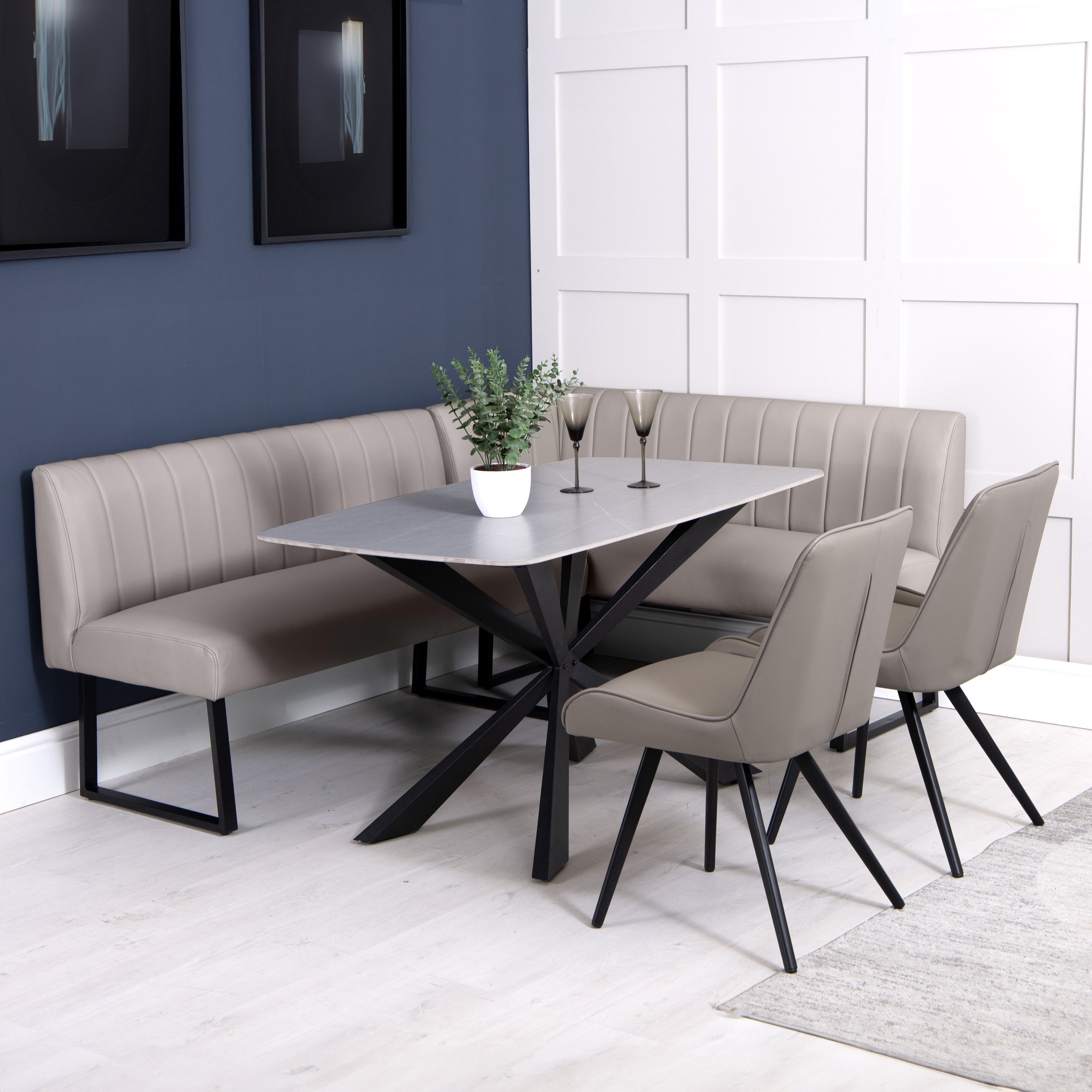Charlesworth Taupe 142cm Right Hand Modern Industrial Dining Bench