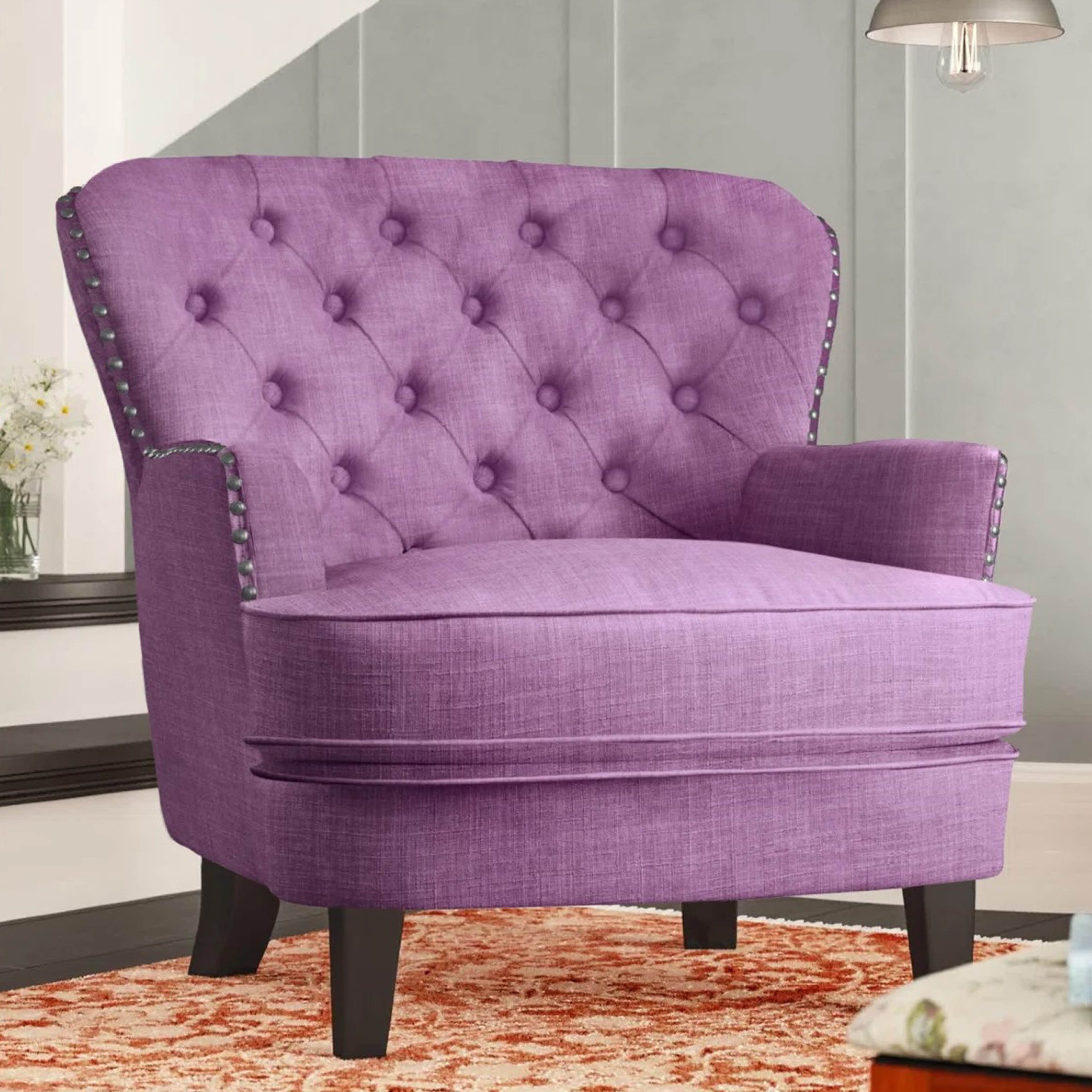 Purple Accent Chair Button Back and Metal Studs