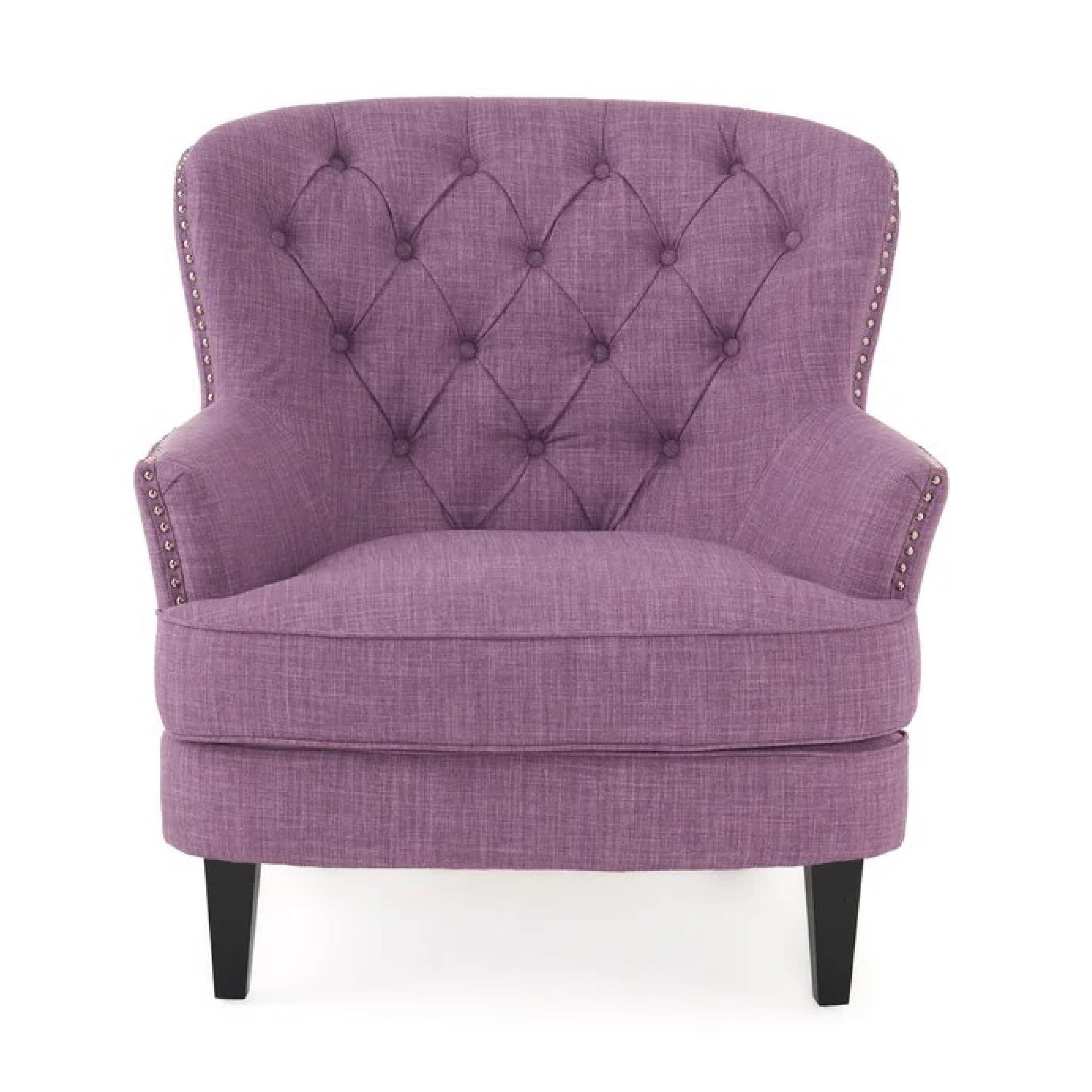 Purple Accent Chair Button Back and Metal Studs