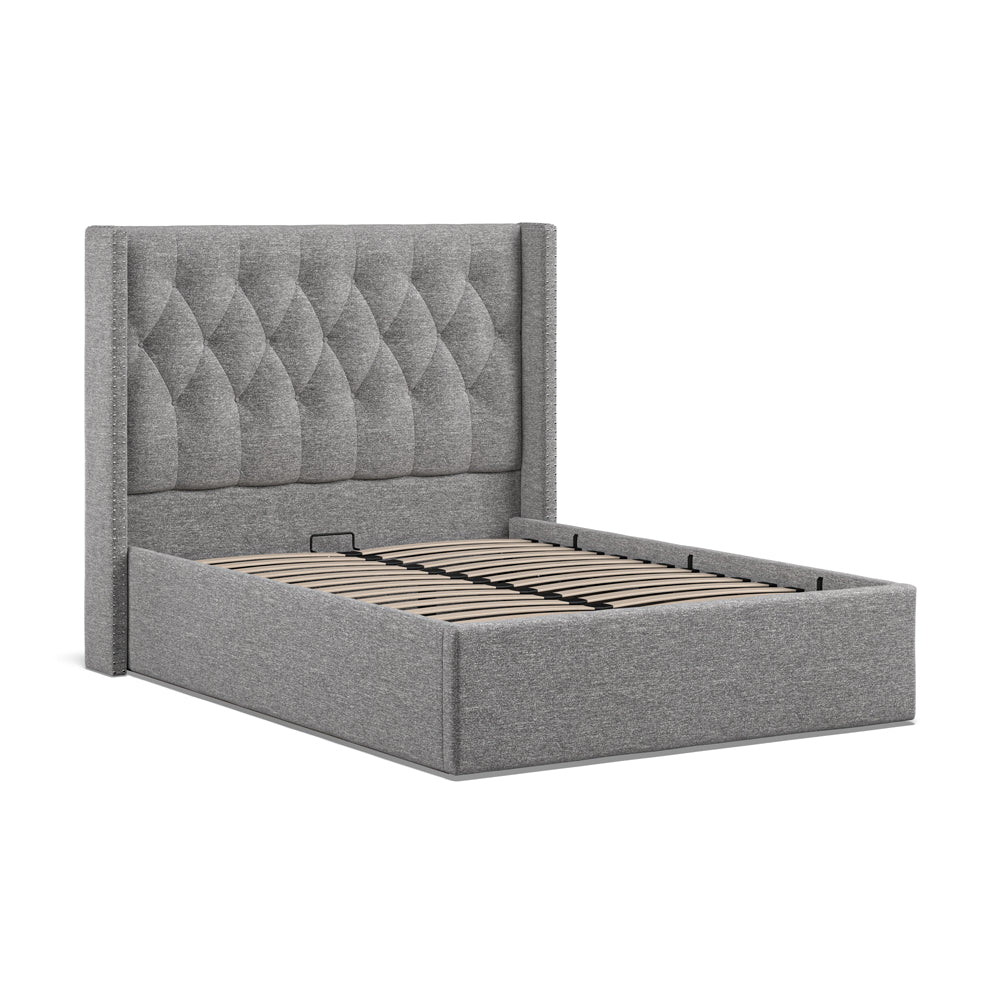 Lowick Grey Linen Double Upholstered Ottoman Bed Frame