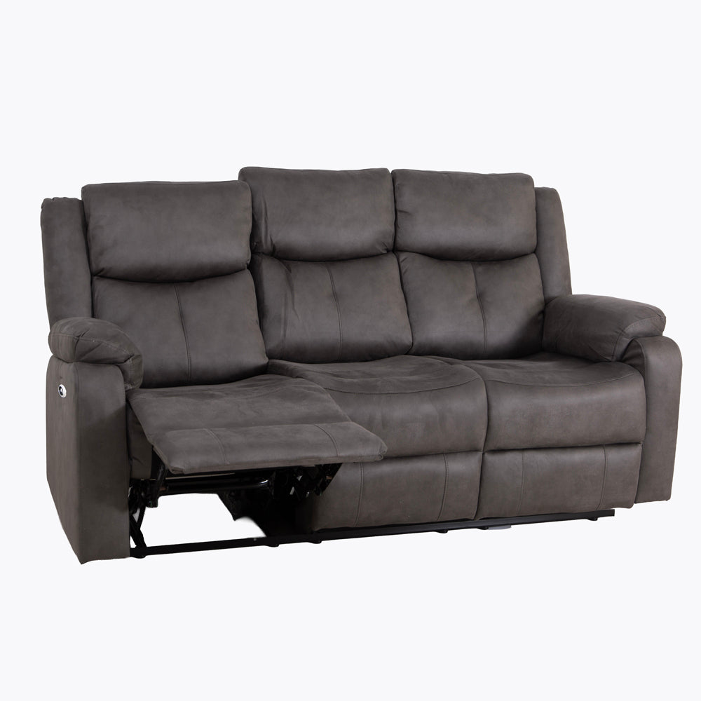 Rome Steel Power Recliner 3 Seater Sofa with Console