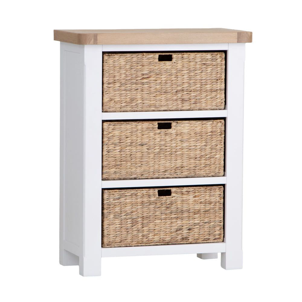Dorset White Painted Oak Large Storage Chest with Wicker Baskets