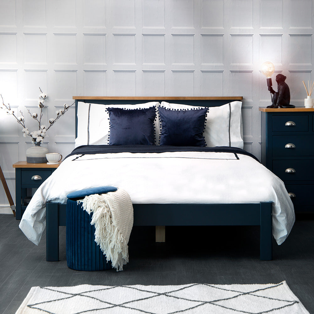 Rutland Blue Pained Oak Double Bed Frame
