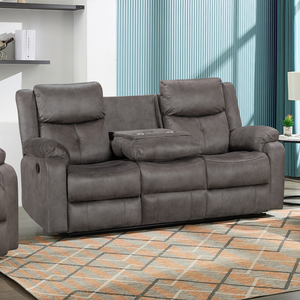 Rome Steel Manual Recliner 3 Seater Sofa with Console