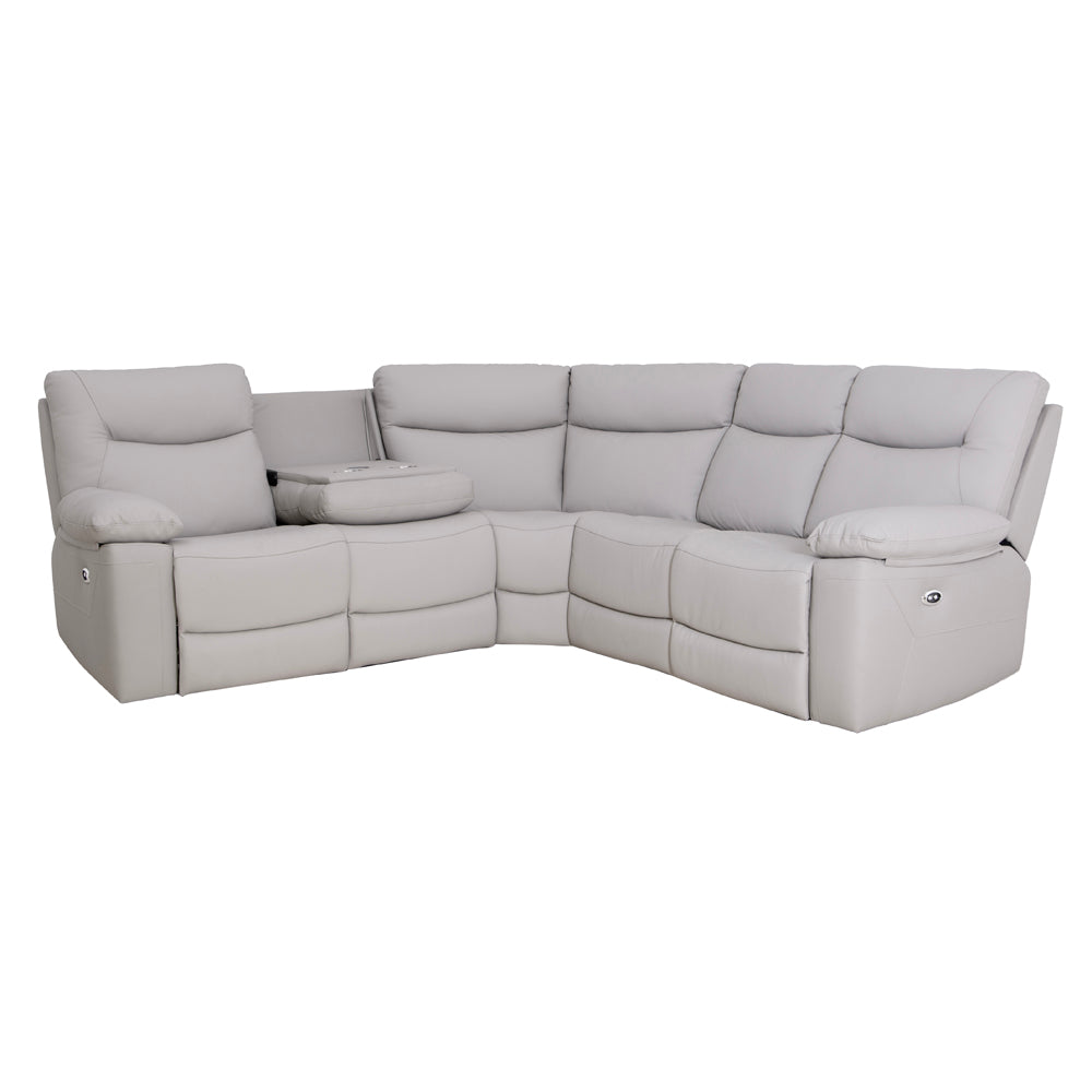 Florence Pearl Grey Power Corner Sofa with Console