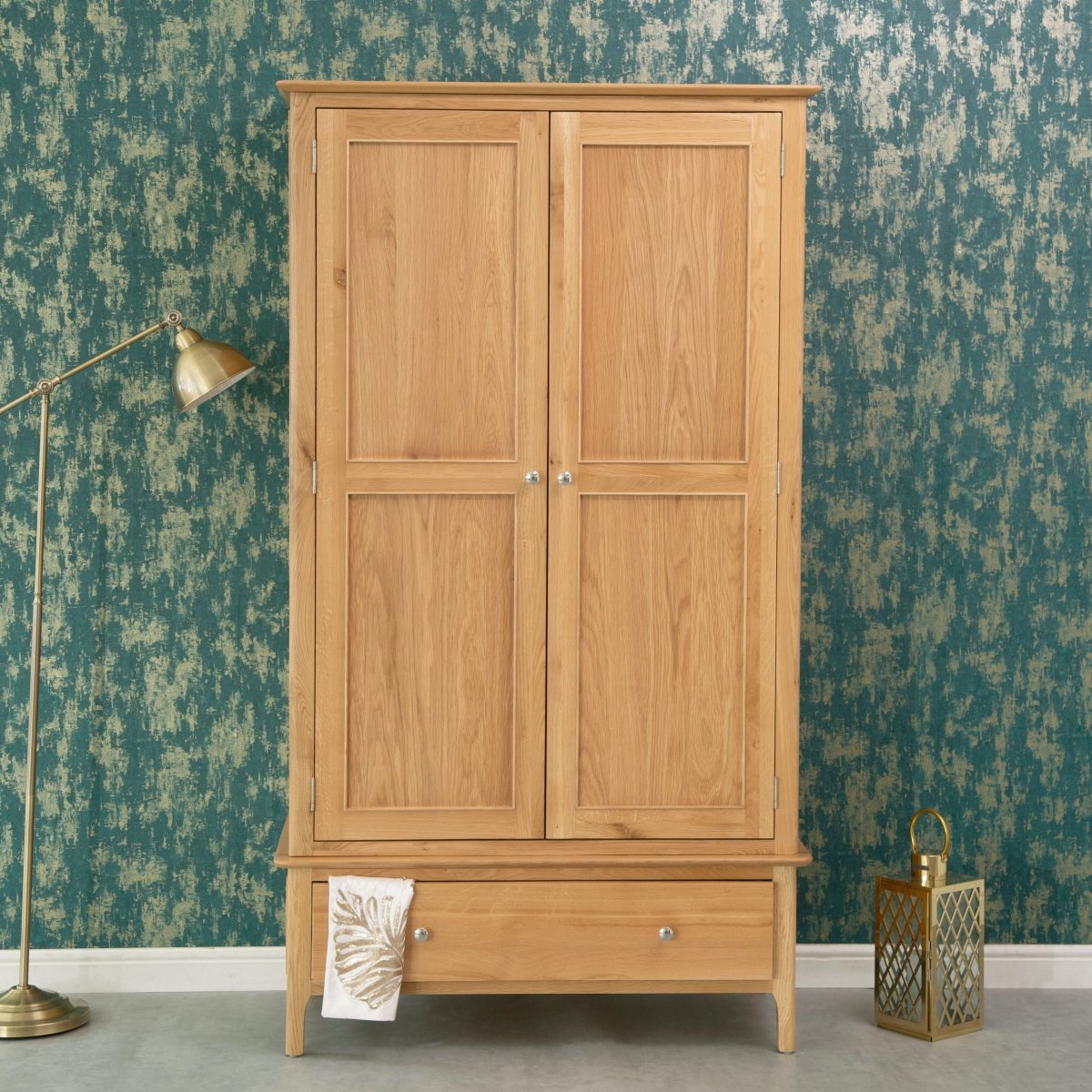 Bergen Oak Large 2 Door Wardrobe with Drawer - The Furniture Warehouse