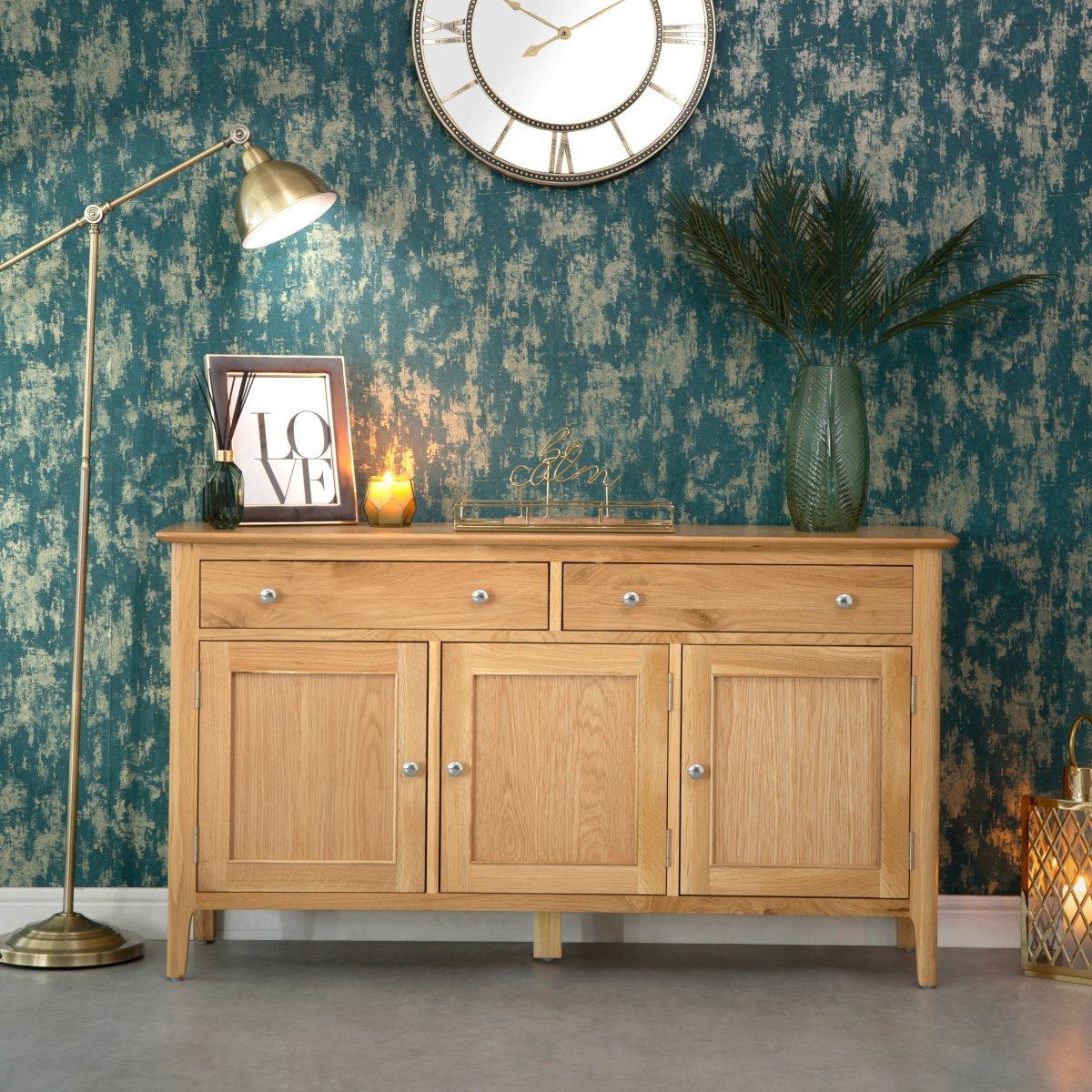Bergen Oak Large 3 Door Sideboard - The Furniture Warehouse