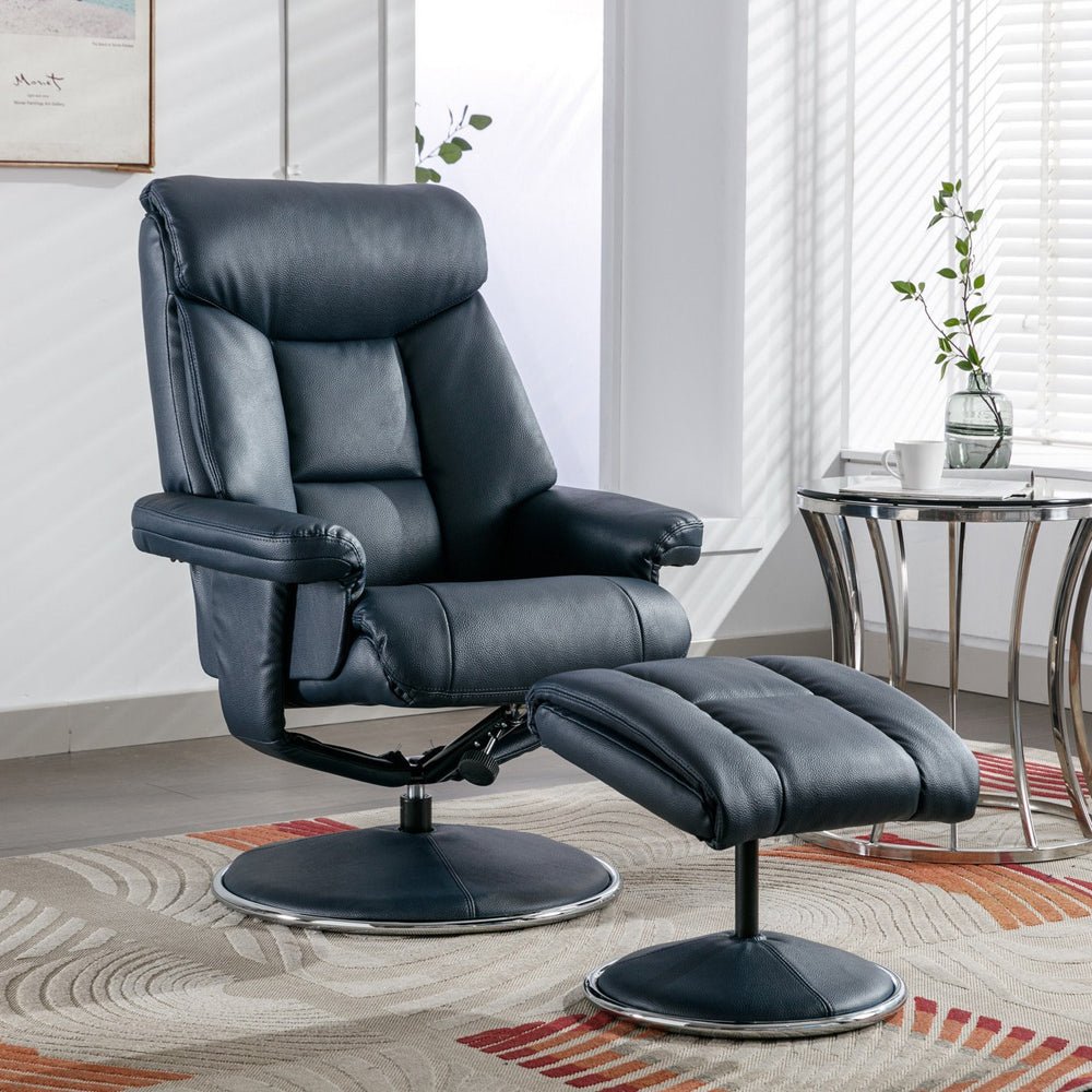 Biarritz Swivel Recliner & Footstool - Navy - The Furniture Warehouse