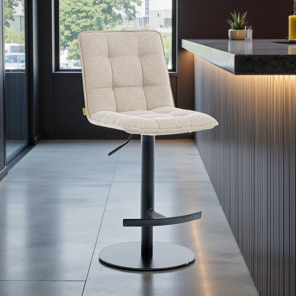 Biscuit Panel Stitch Bar Stool with Metal Legs - The Furniture Warehouse