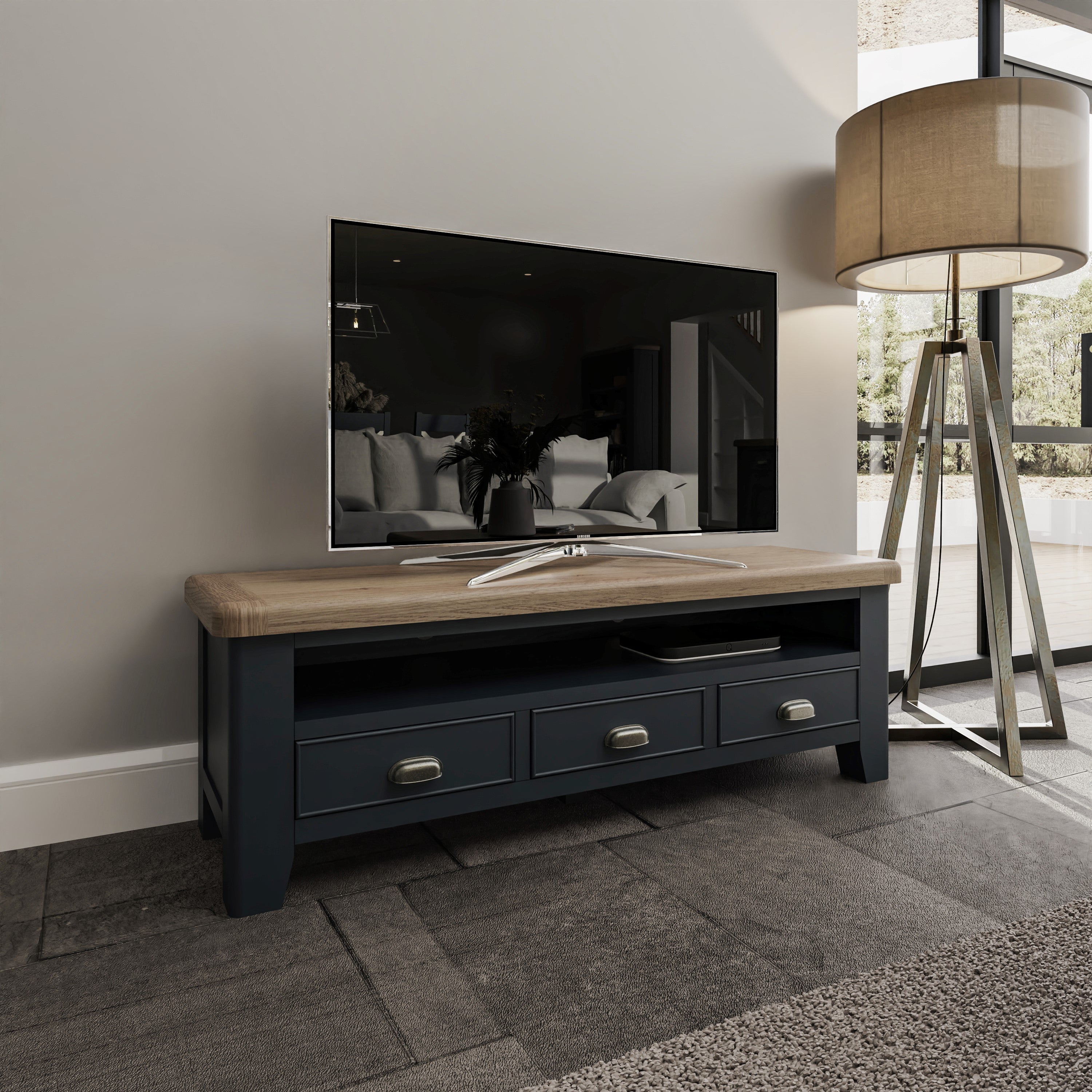 Wessex Smoked Oak Blue Painted Large TV Unit