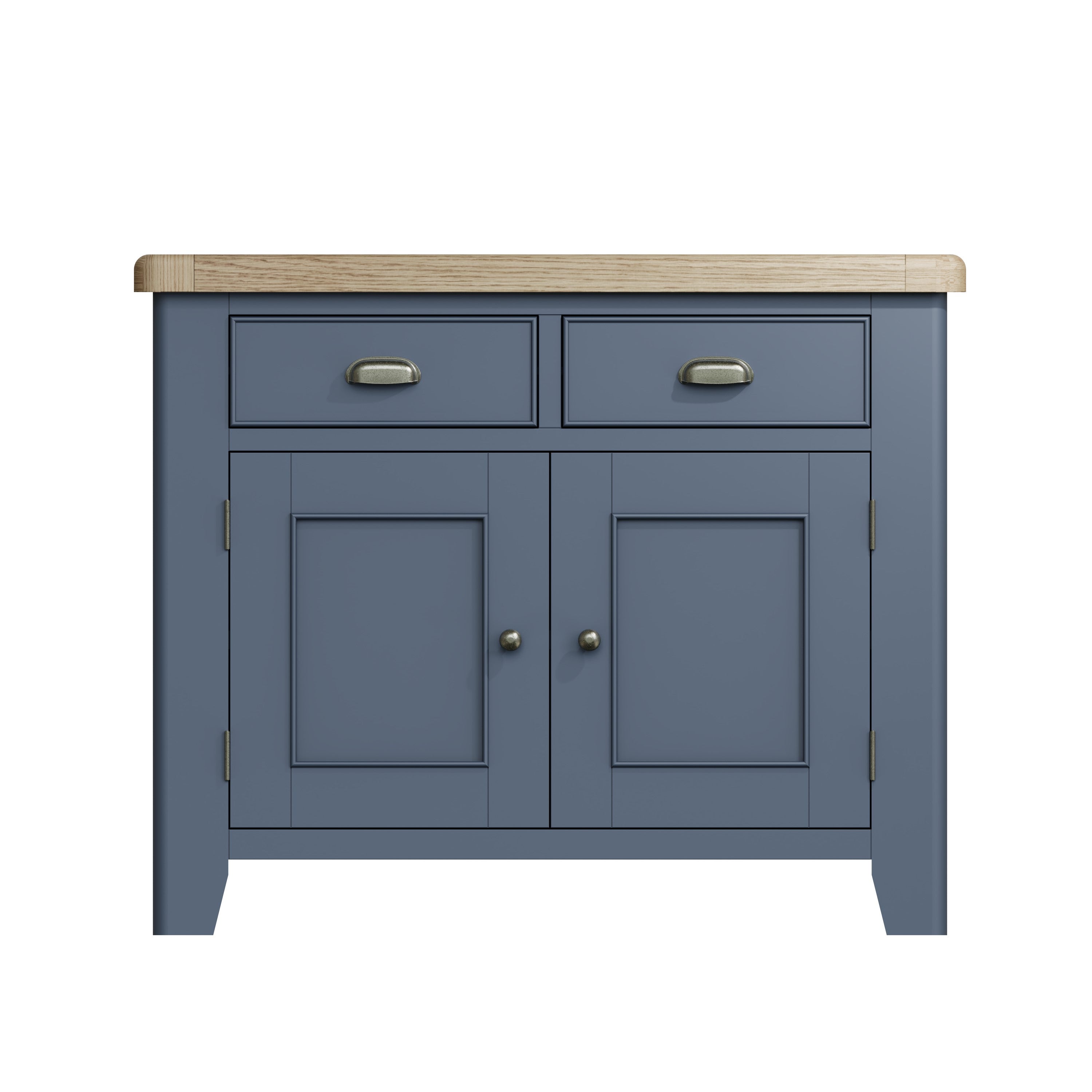 Wessex Smoked Oak Blue Painted Small 2 Drawer 2 Door Sideboard