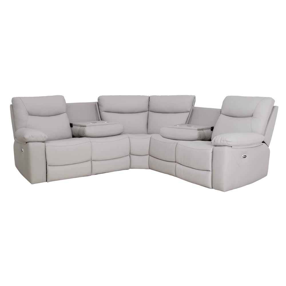 Florence Pearl Grey Power Corner Sofa with Console