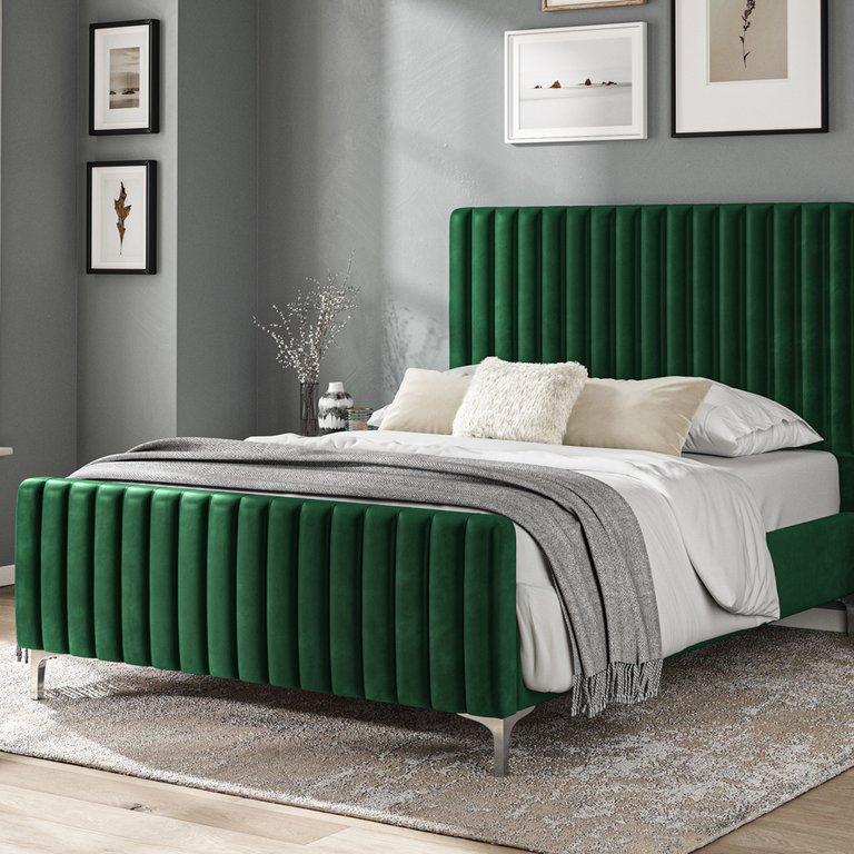Carloway Green Velvet Double Upholstered Bed Frame - The Furniture Warehouse