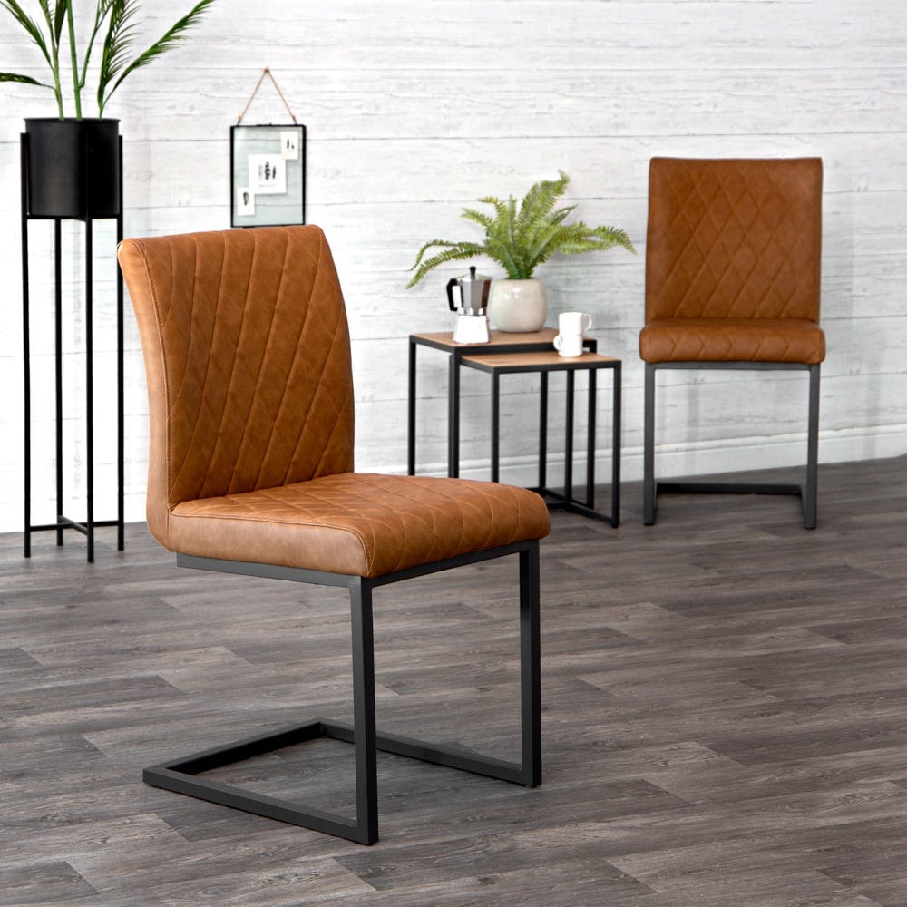 Industrial Tan Diamond Stitch Dining Chair