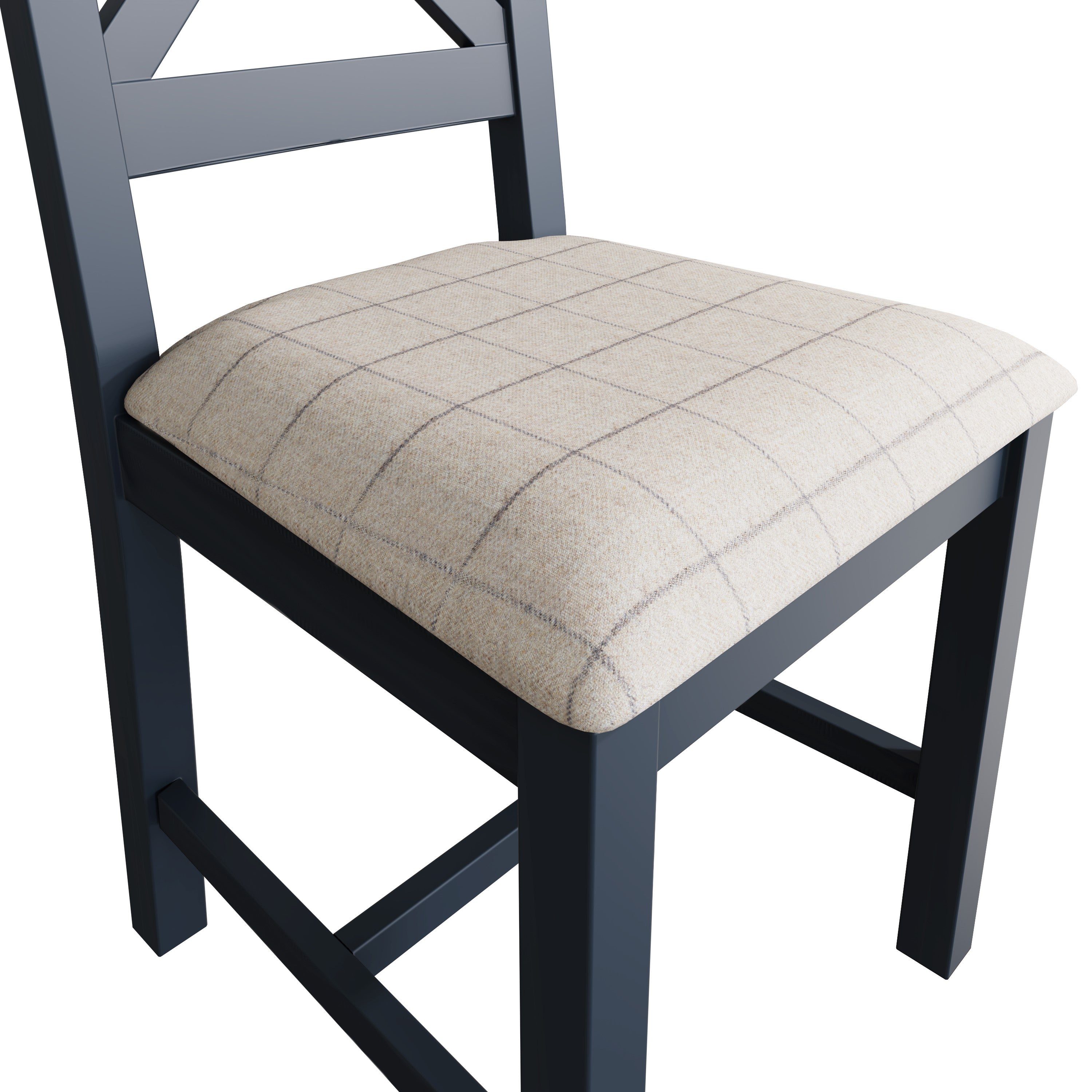 Wessex Smoked Oak Blue Painted Cross Back Dining Chair With Natural Check Seat