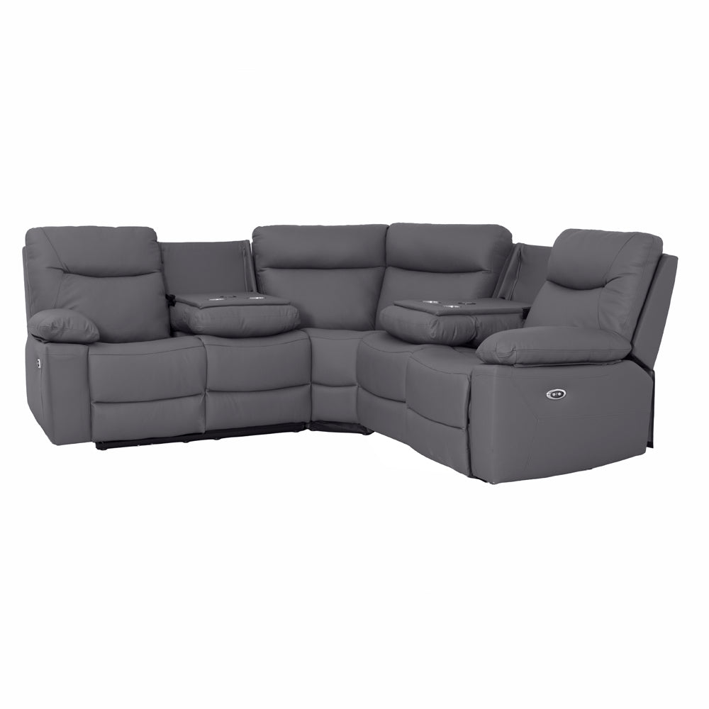 Florence Pewter Power Corner Sofa with Console