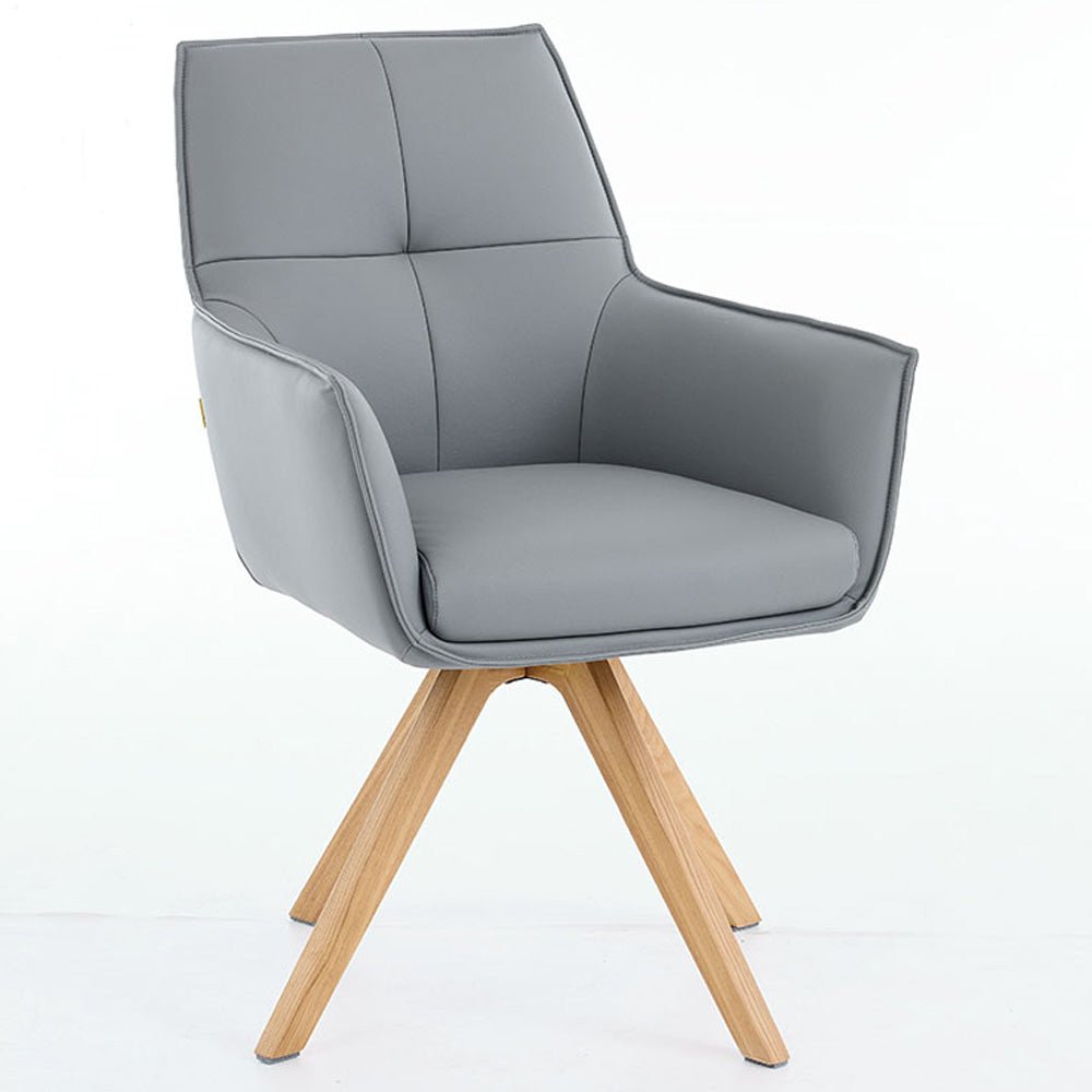 Dark Grey Luxe Cross Stitch Swivel Chair with Wooden Legs - The Furniture Warehouse