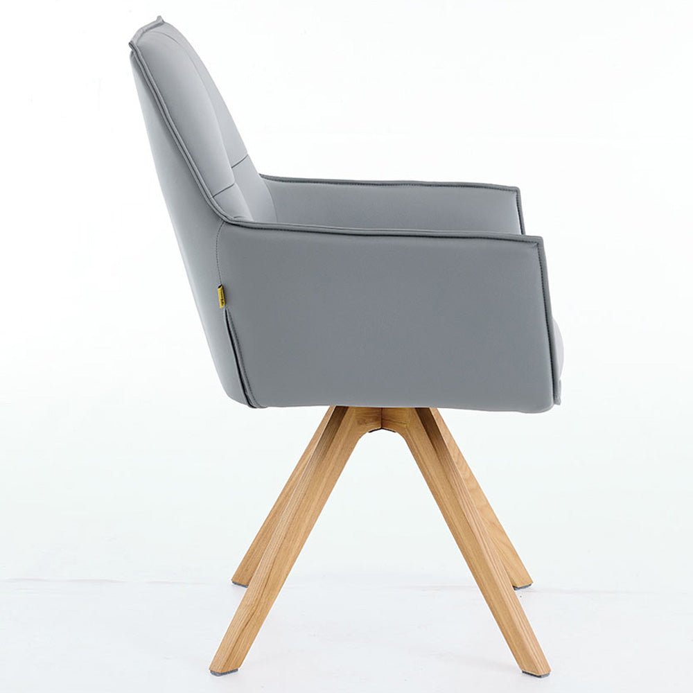 Dark Grey Luxe Cross Stitch Swivel Chair with Wooden Legs - The Furniture Warehouse