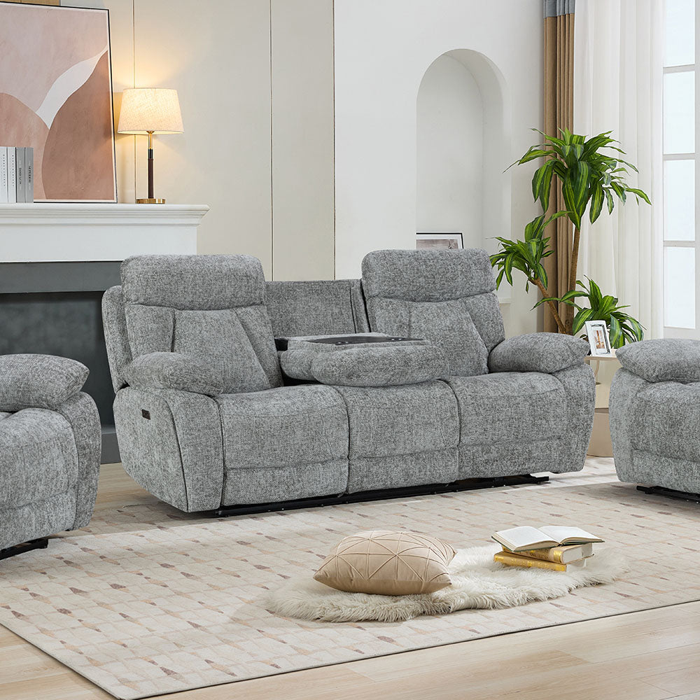 Venice Nickel Power 3 Seater Sofa with Console