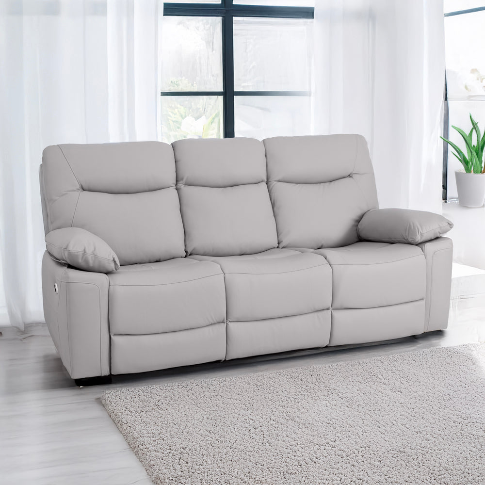 Florence Pearl Grey Power Recliner 3 Seater Sofa with Console