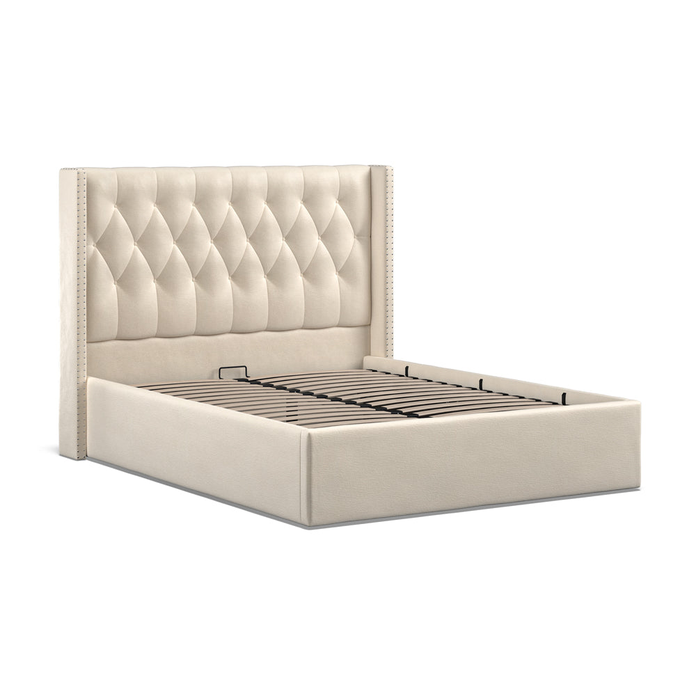 Lowick Beige Linen King Size Upholstered Ottoman Bed Frame