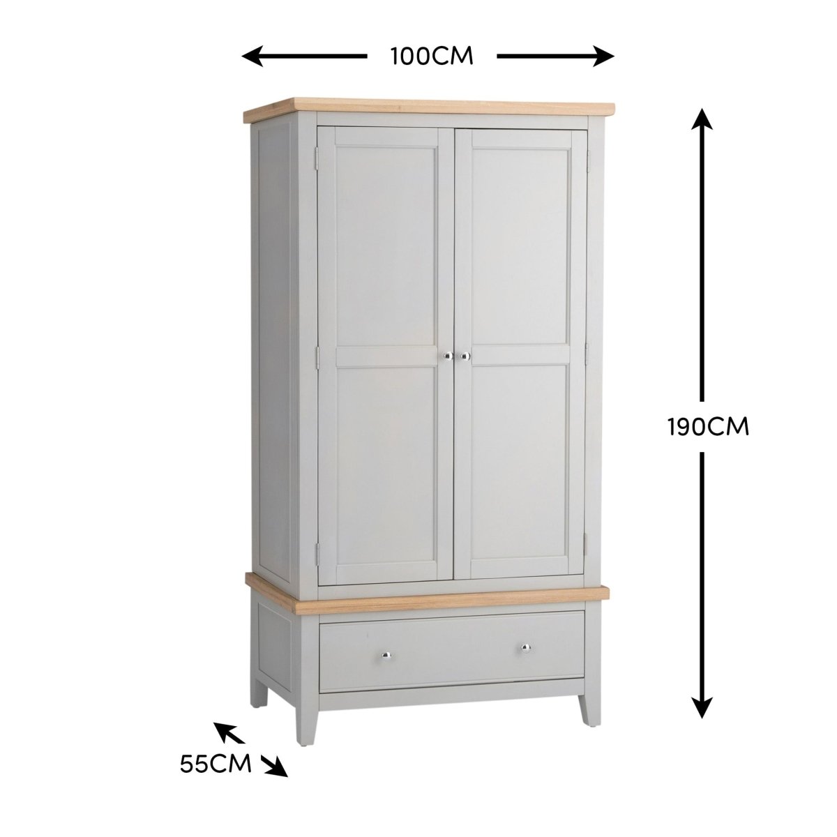 Eaton Grey Painted Oak Double Wardrobe - The Furniture Warehouse