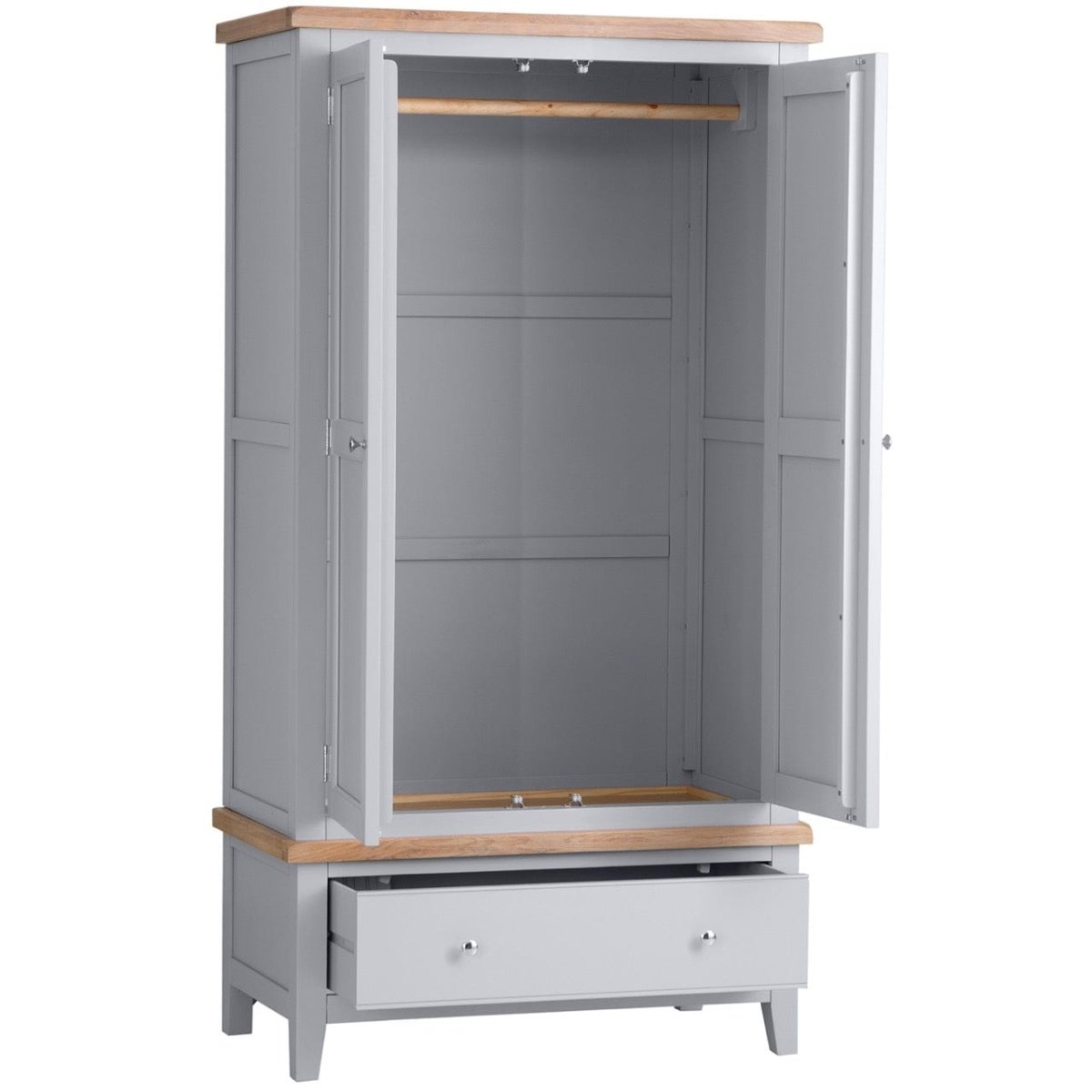 Eaton Grey Painted Oak Double Wardrobe - The Furniture Warehouse