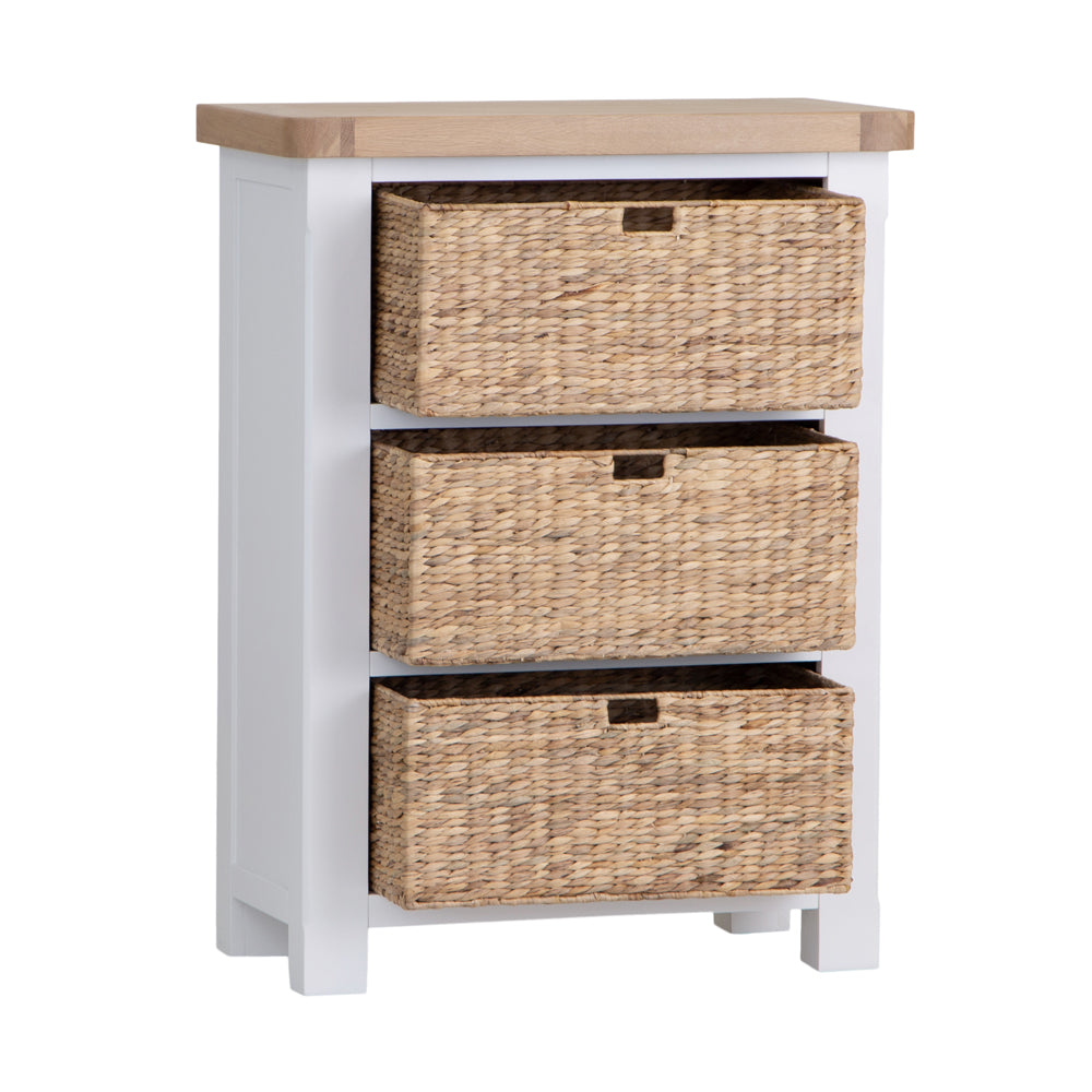 Dorset White Painted Oak Large Storage Chest with Wicker Baskets