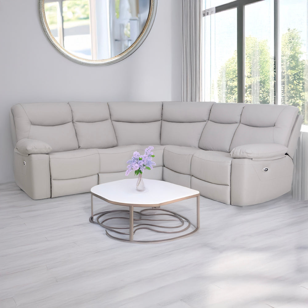Florence Pearl Grey Power Corner Sofa with Console