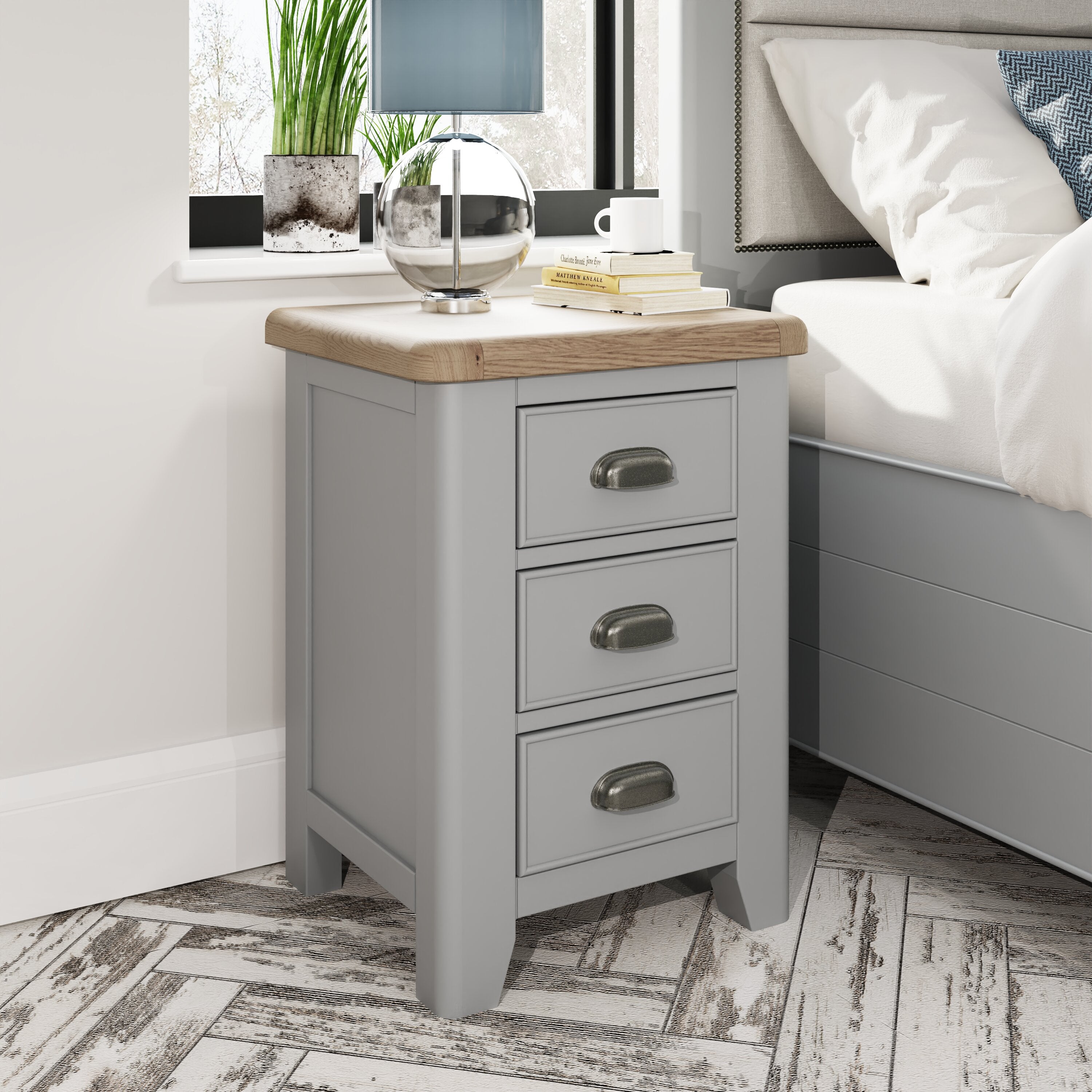 Wessex Smoked Oak Grey Painted Large Bedside Table