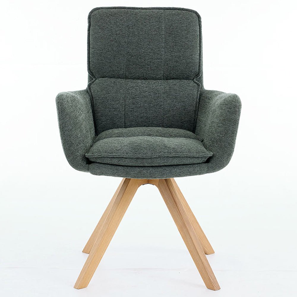 Forest Green Luxe Panel Stitch Swivel Chair with Wooden Legs - The Furniture Warehouse