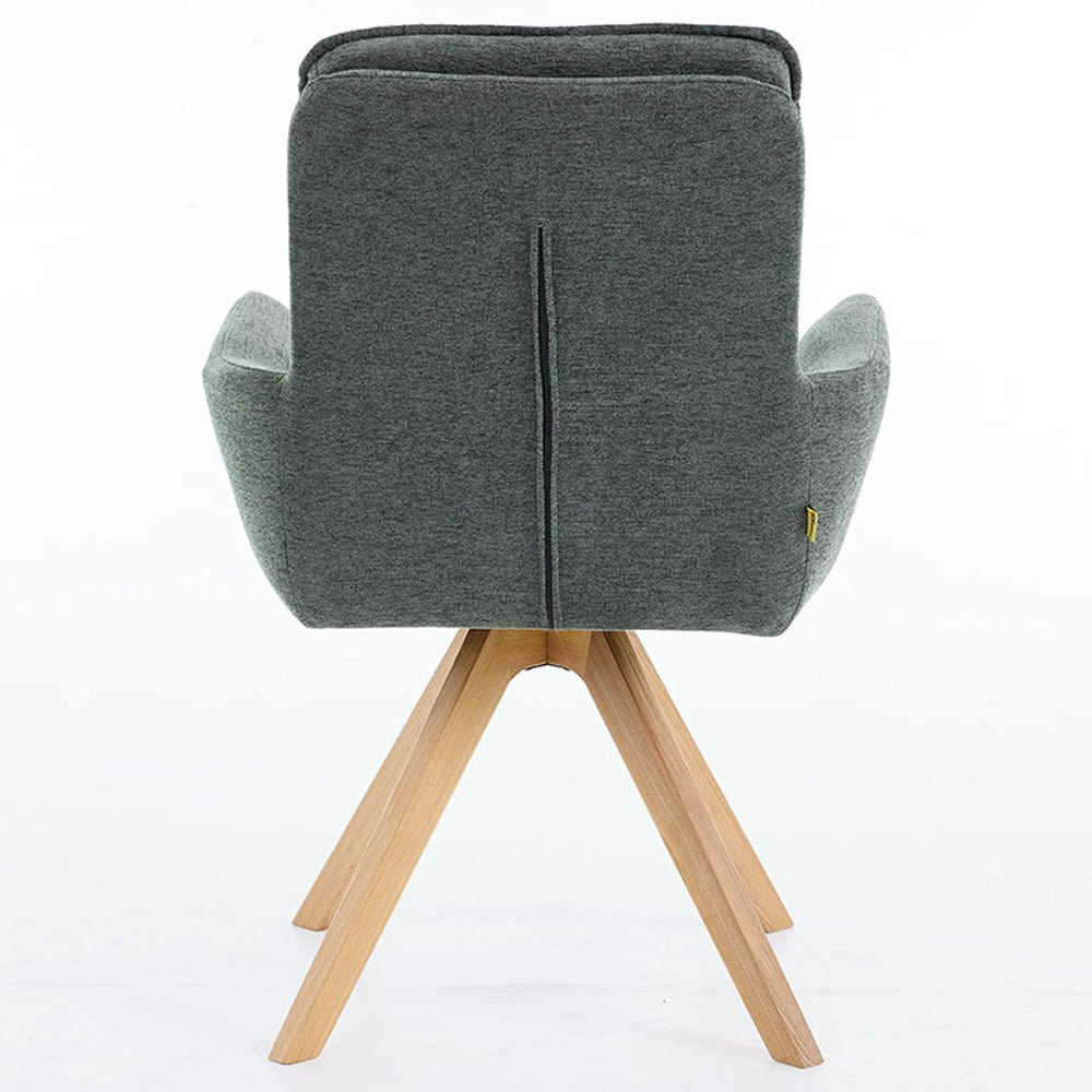 Forest Green Luxe Panel Stitch Swivel Chair with Wooden Legs - The Furniture Warehouse