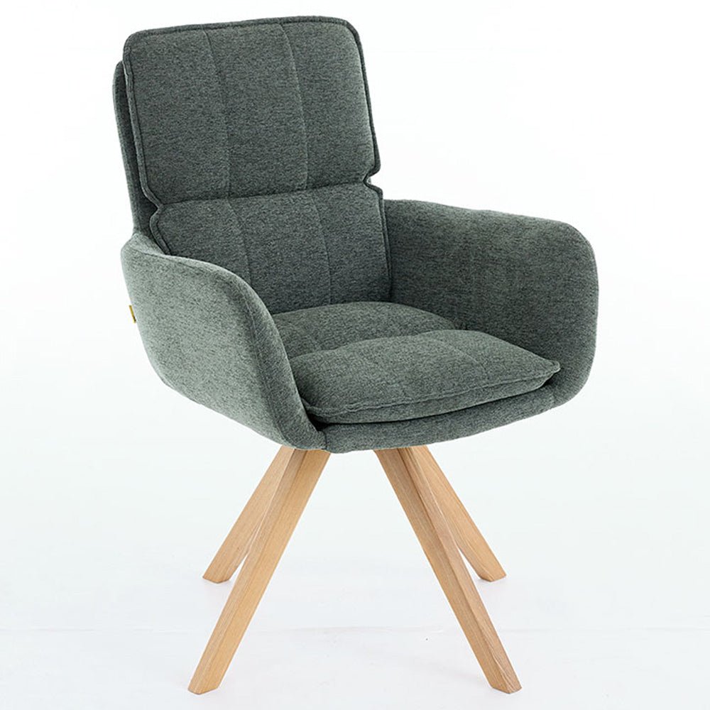 Forest Green Luxe Panel Stitch Swivel Chair with Wooden Legs - The Furniture Warehouse