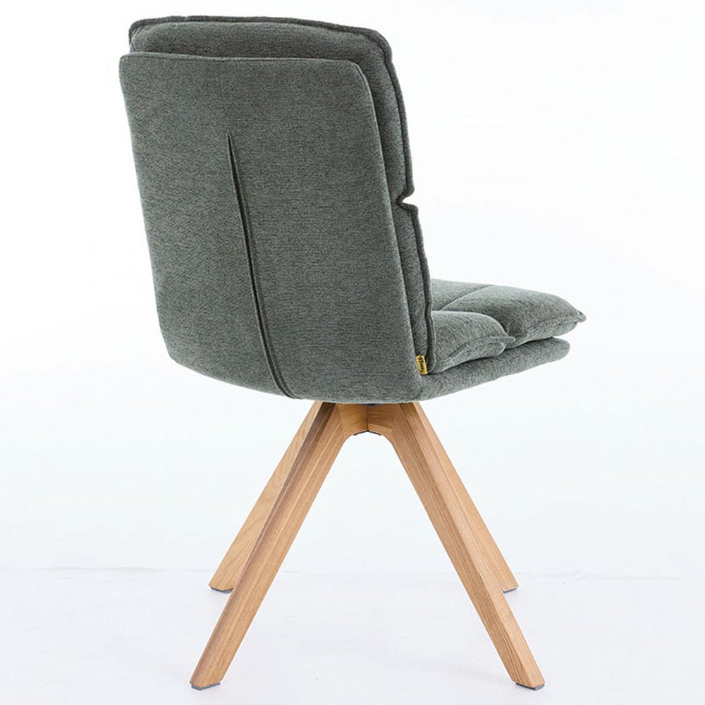 Forest Green Luxe Panel Stitch Swivel Chair with Wooden Legs - The Furniture Warehouse