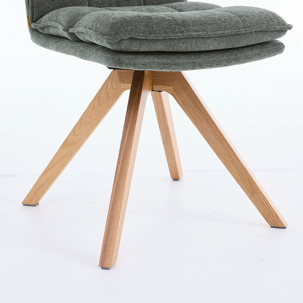 Forest Green Luxe Panel Stitch Swivel Chair with Wooden Legs - The Furniture Warehouse