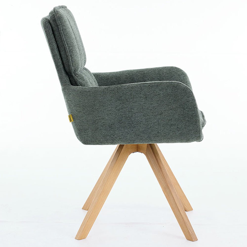 Forest Green Luxe Panel Stitch Swivel Chair with Wooden Legs - The Furniture Warehouse