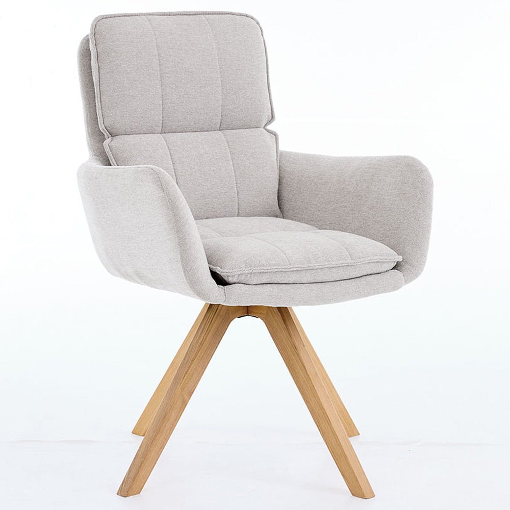 Grey Luxe Panel Stitch Swivel Chair with Wooden Legs - The Furniture Warehouse