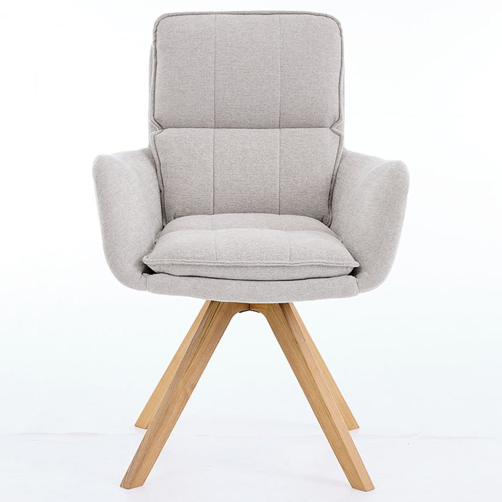 Grey Luxe Panel Stitch Swivel Chair with Wooden Legs - The Furniture Warehouse