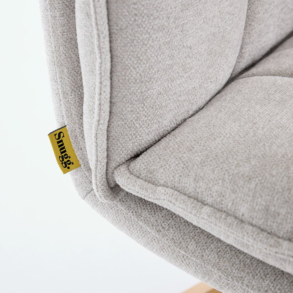 Grey Luxe Panel Stitch Swivel Chair with Wooden Legs - The Furniture Warehouse