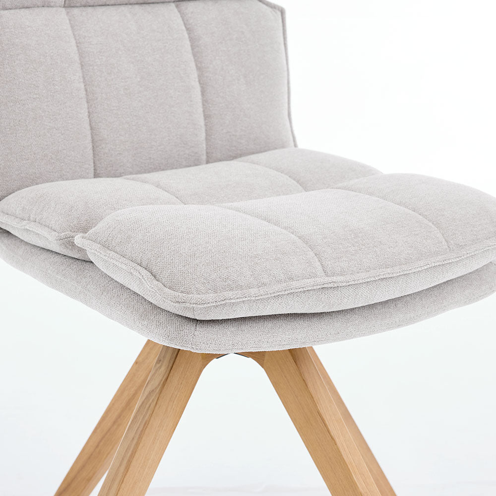 Grey Luxe Panel Stitch Swivel Chair with Wooden Legs - The Furniture Warehouse