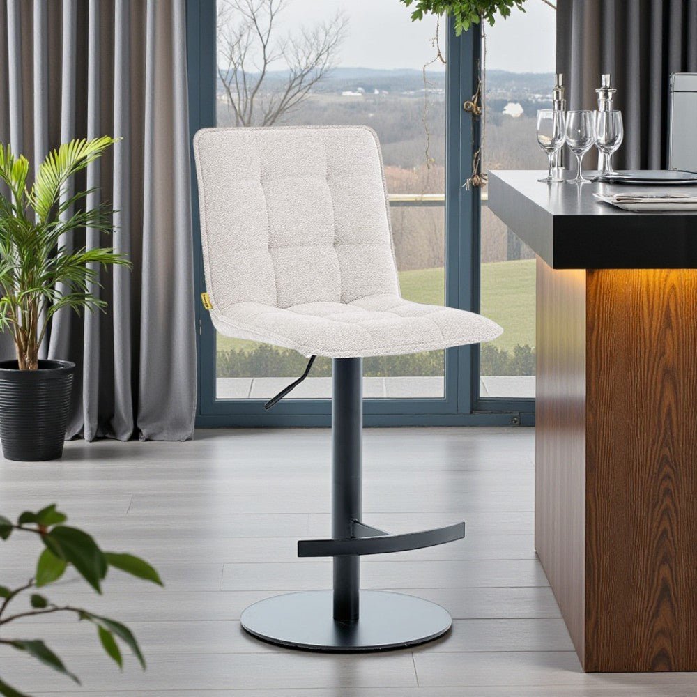 Grey Panel Stitch Bar Stool with Metal Legs - The Furniture Warehouse