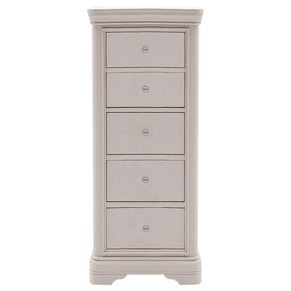Harrington Taupe Painted 5 Drawer Chest - The Furniture Warehouse
