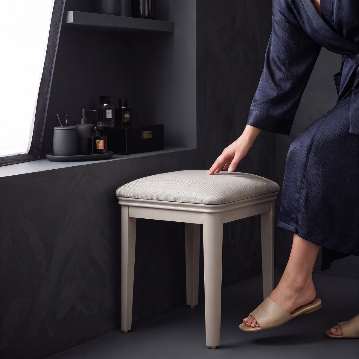 Harrington Taupe Painted Dressing Stool - The Furniture Warehouse