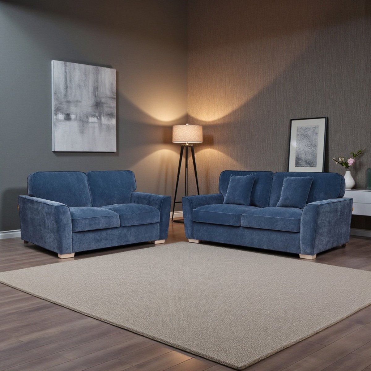 Harrow Royal Blue 2 & 3 Seater Set - The Furniture Warehouse