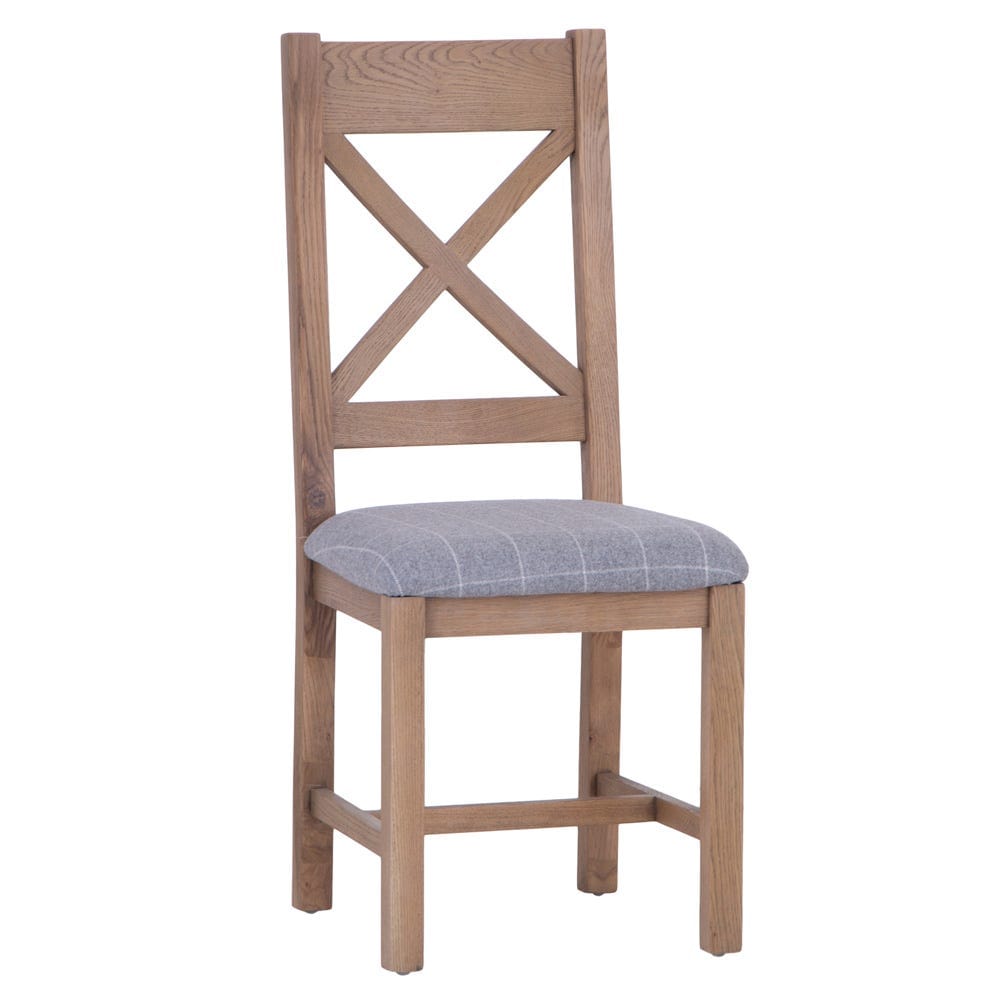 Wessex Smoked Oak Cross Back Dining Chair With Grey Check Seat