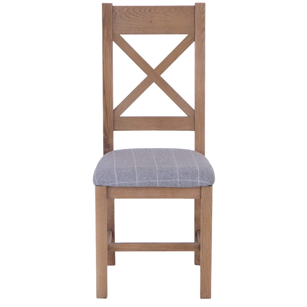 Wessex Smoked Oak Cross Back Dining Chair With Grey Check Seat