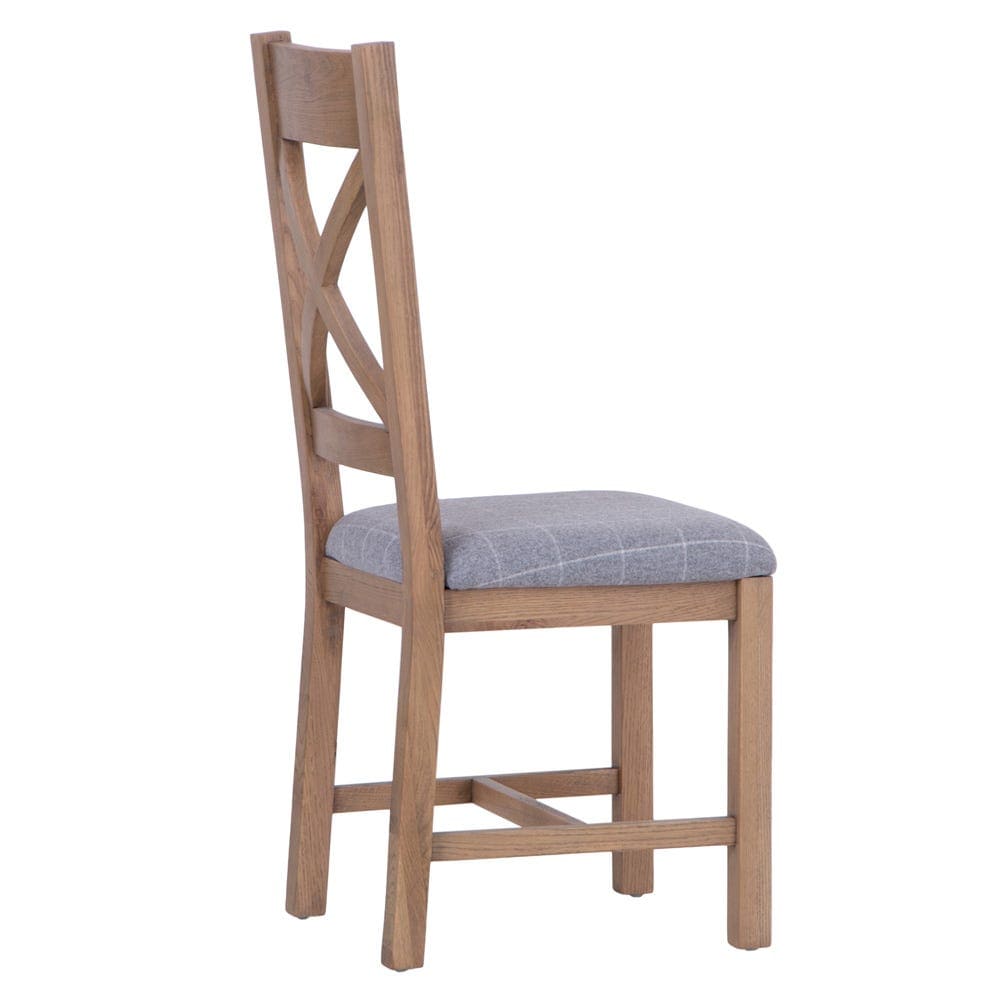 Wessex Smoked Oak Cross Back Dining Chair With Grey Check Seat
