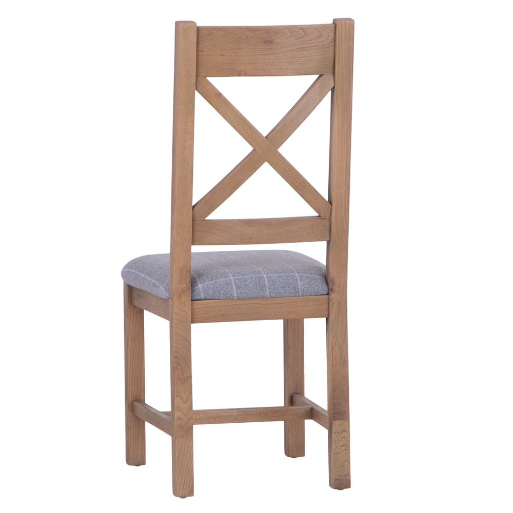 Wessex Smoked Oak Cross Back Dining Chair With Grey Check Seat