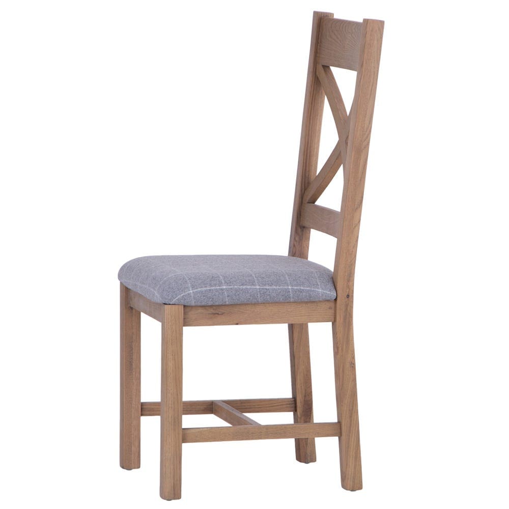 Wessex Smoked Oak Cross Back Dining Chair With Grey Check Seat