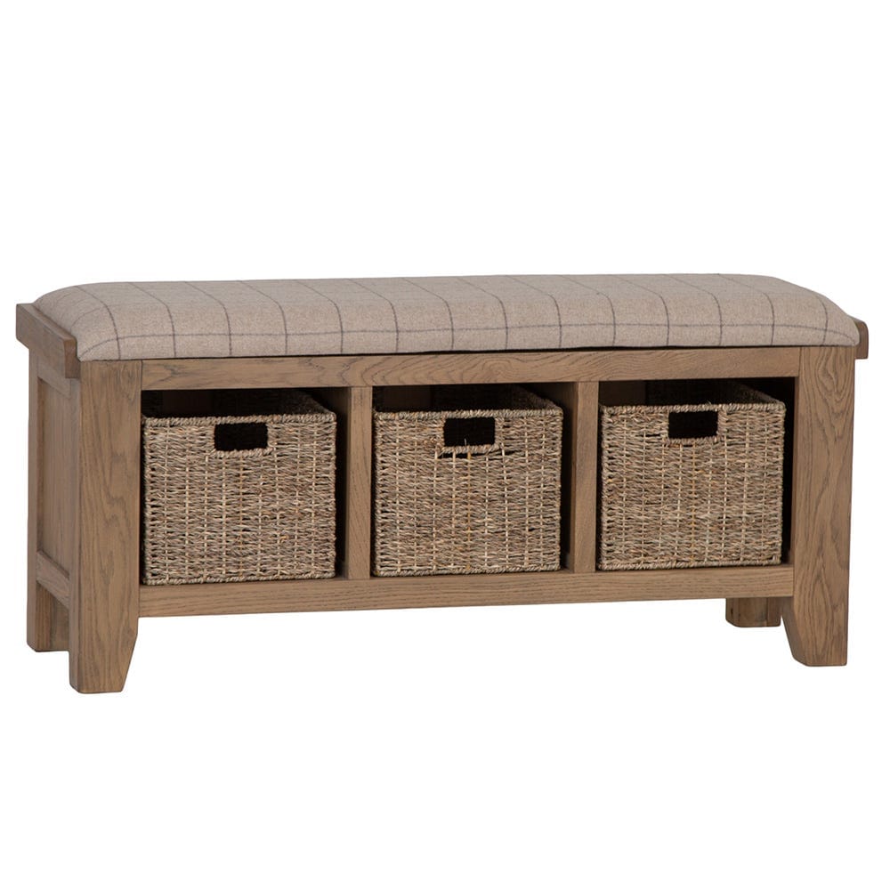 Wessex Smoked Oak Hall Bench with Wicker Baskets
